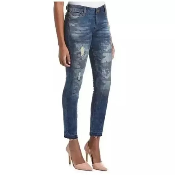 Kut Reese Ankle Straight Leg Camo Jeans 12 Distressed Y2K Streetwear Grunge - Picture 1 of 14
